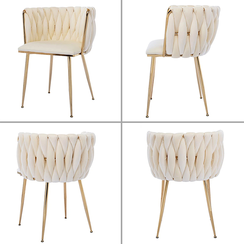 Woven Velvet Side Chair Dining Chairs With Golden Metal Legs