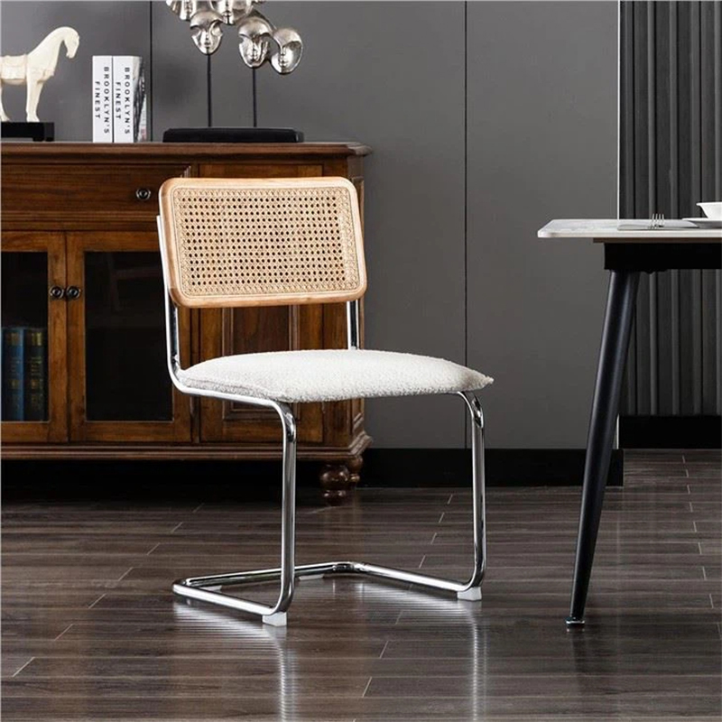 White/Black Modern Dining Room Chair With Rattan Backrest