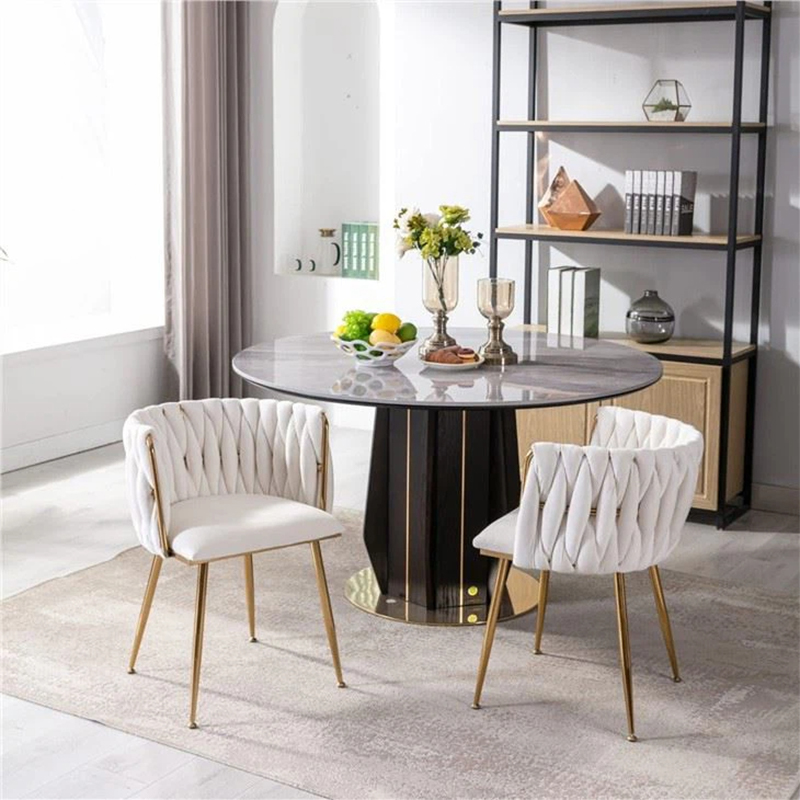 Woven Velvet Side Chair Dining Chairs With Golden Metal Legs