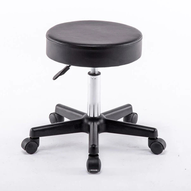 Adjustable PU Leather Round Rolling Black Salon Stools