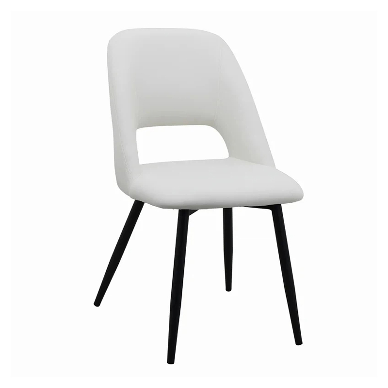 White Fabric Covered Dining Room Chairs With Black Leg