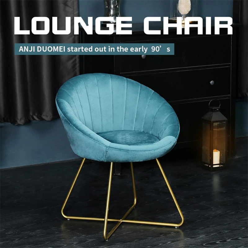 Blue Casual Velvet Living Room Chair With Golden Metal Legs