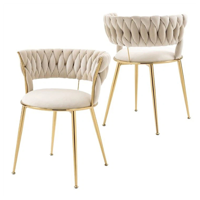 Woven Velvet Side Chair Dining Chairs With Golden Metal Legs