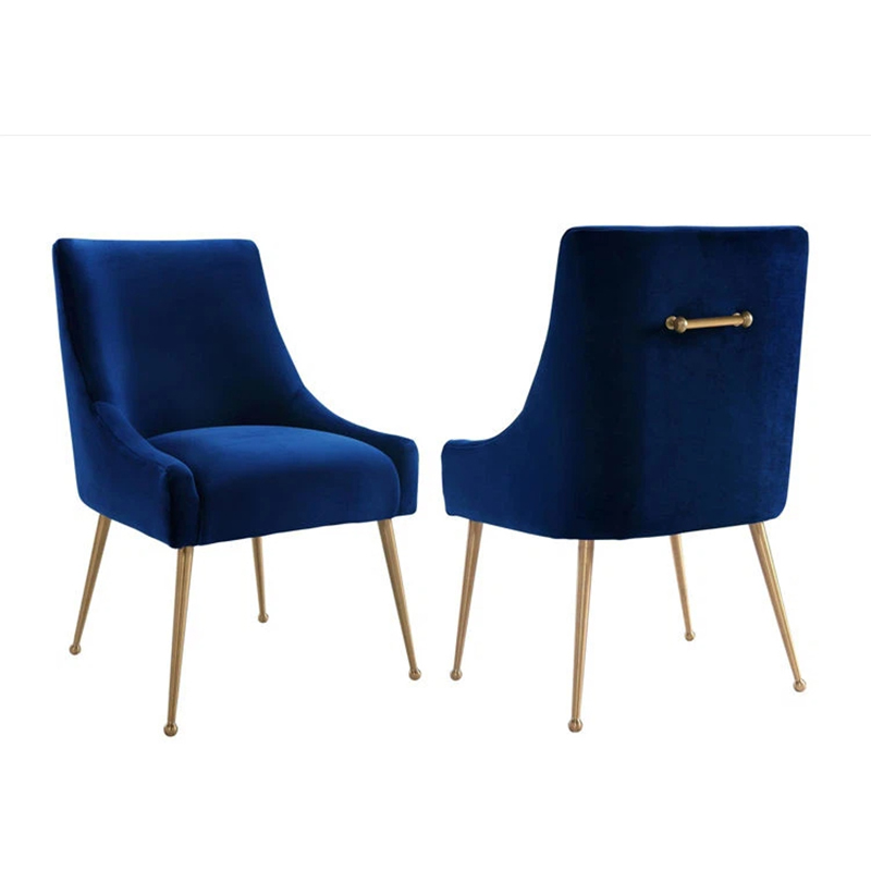 Blue Velvet Dinning Chair With Iron Metal Legs