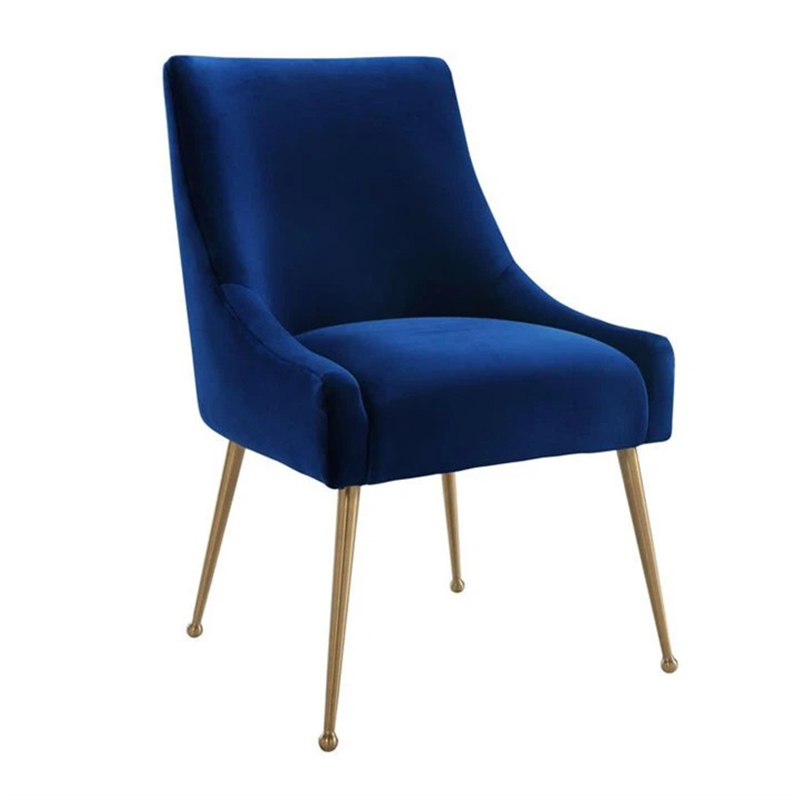 Blue Velvet Dinning Chair With Iron Metal Legs