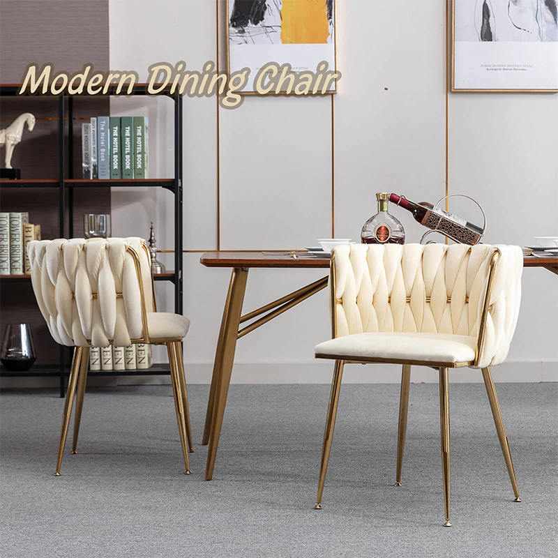 Woven Velvet Side Chair Dining Chairs With Golden Metal Legs