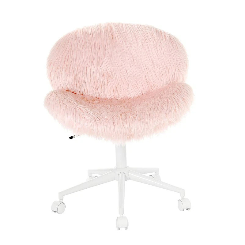 Adjustable Mid Back Faux Fur Vanity Stool Armless Chair