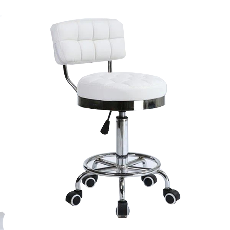 Adjustable White Rolling Stools With Back Swivel Stool