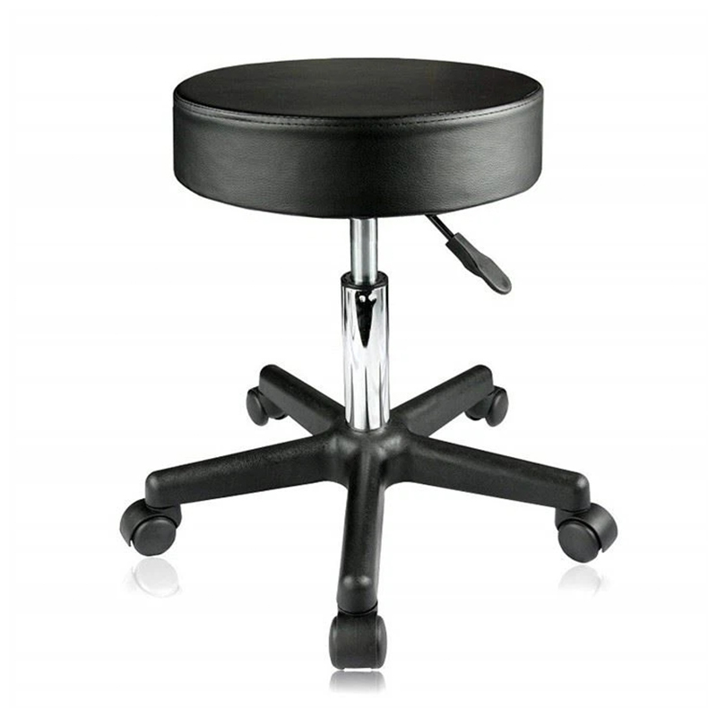 Adjustable PU Leather Round Rolling Black Salon Stools