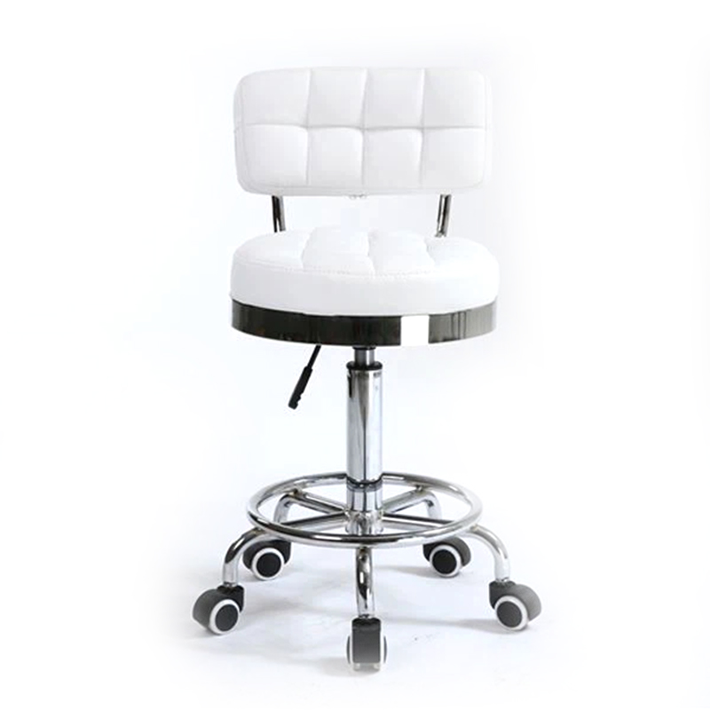 Adjustable White Rolling Stools With Back Swivel Stool