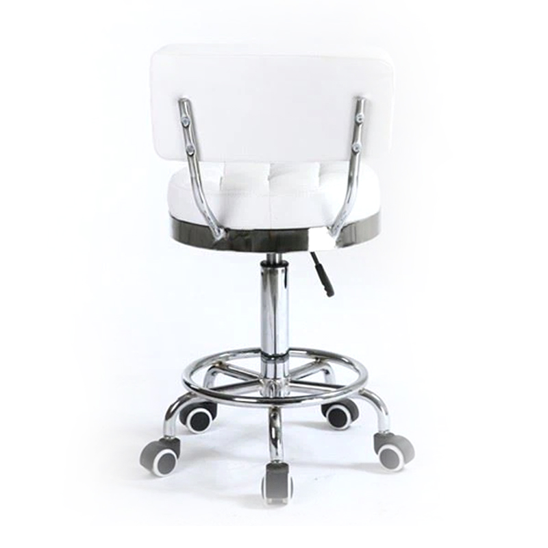 Adjustable White Rolling Stools With Back Swivel Stool