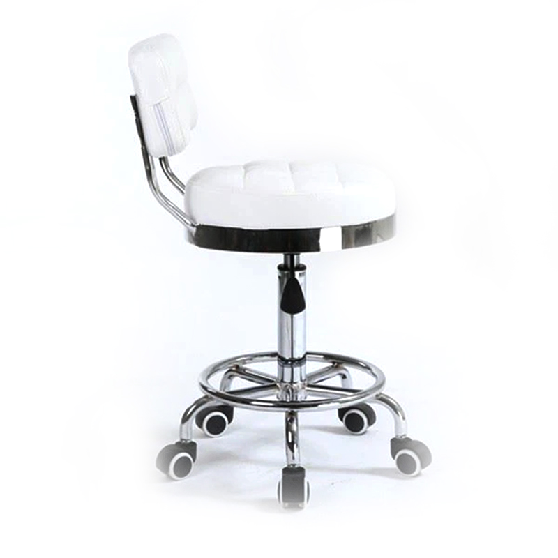 Adjustable White Rolling Stools With Back Swivel Stool