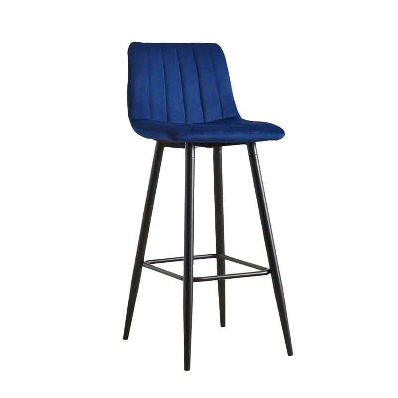 2 Barstools Blue Velvet Fabric Bar Stool With Backs